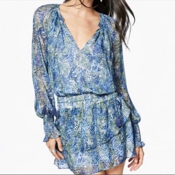 Ramy Brook Brinley Tassel Tie Dress Blue Sz L - Picture 4 of 4